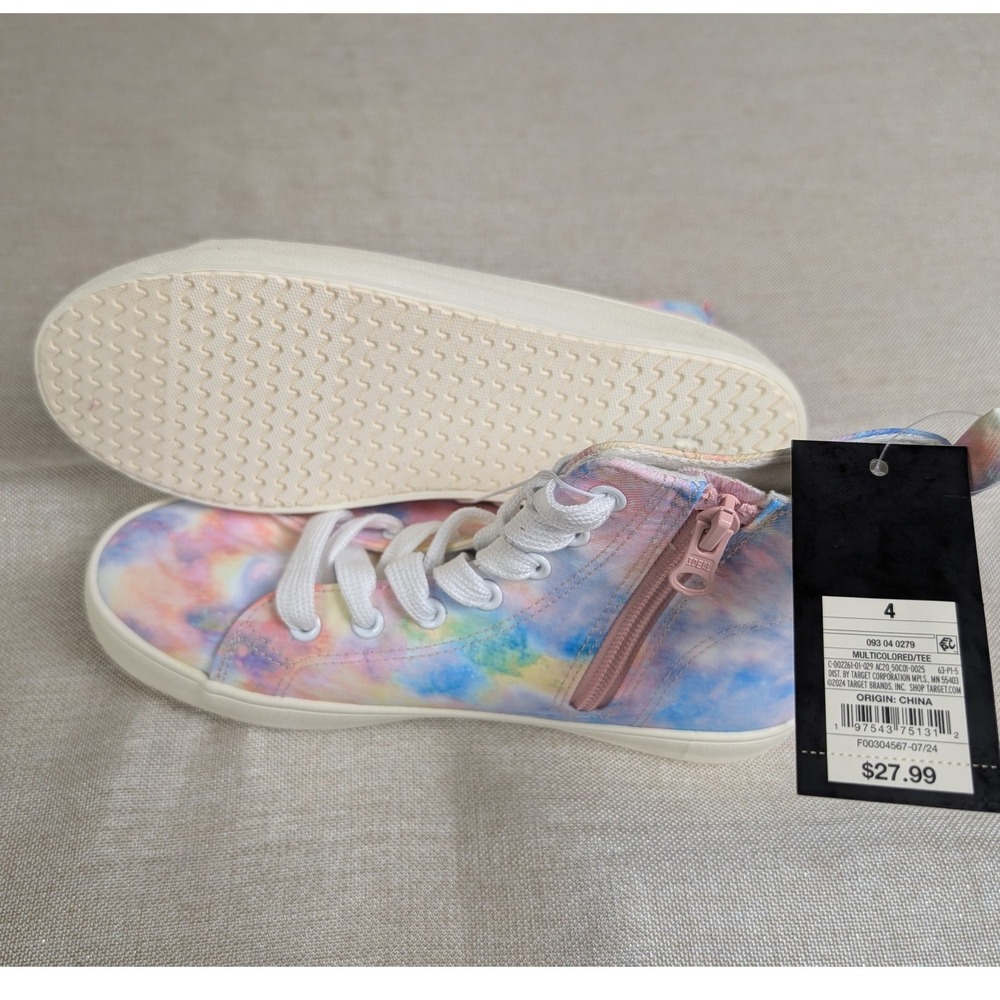 Art Class High Top Sneakers Girls 4 Multicolor NWT Tie Dye Side Zip Canvas Shoes - Picture 3 of 3